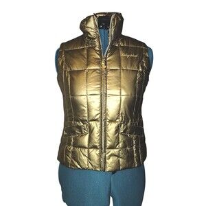 BABY PHAT Vtg Y2K 90s Metallic Gold Puffer Vest Streetwear Size Small Cat Logo